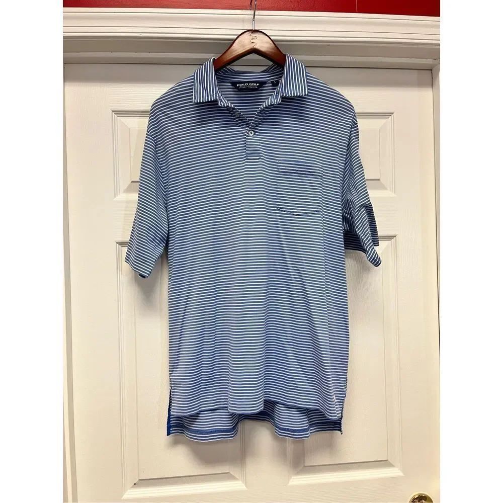 Polo Golf Blue & White Stripe Pima Cotton Polo Shirt sz L NWOT